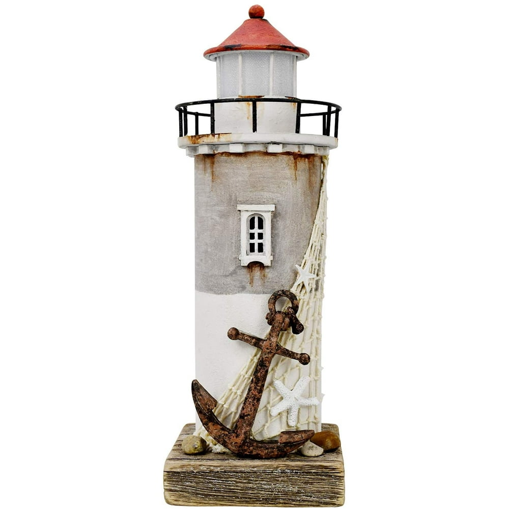 Wooden Lighthouse Decor with Light, Decorative Nautical Lighthouse