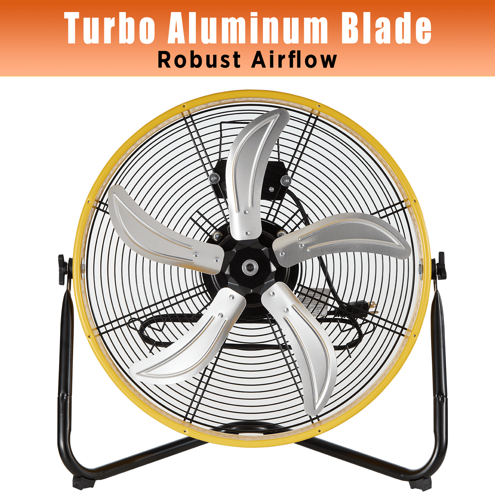 20" High Velocity Industrial Drum Fan, 6300 CFM 3-Speed, 180° Tilting Head, Heavy-Duty Metal Construction with Aluminum Blades, Built-in Cord Storage, for Commercial & Industrial Use