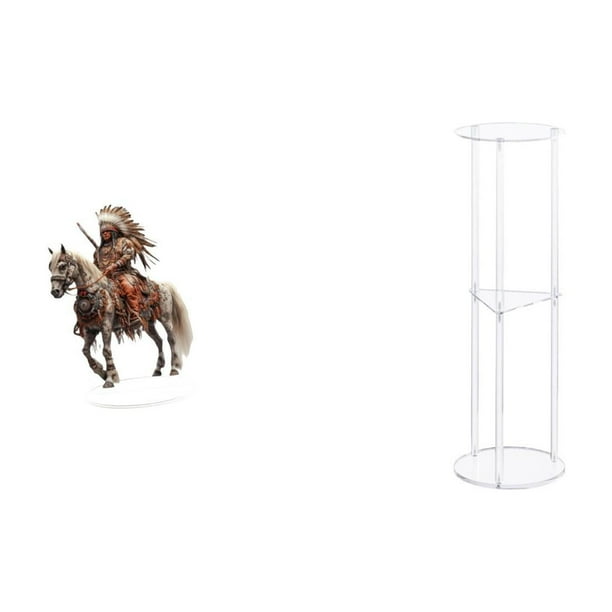 Letrero de escritorio Home Knight,Adorno acrílico de caballero para estante de manualidades 2D,Mesa auxiliar redonda,Mesa auxiliar redonda de acrílico transparente de 3 niveles para sala de