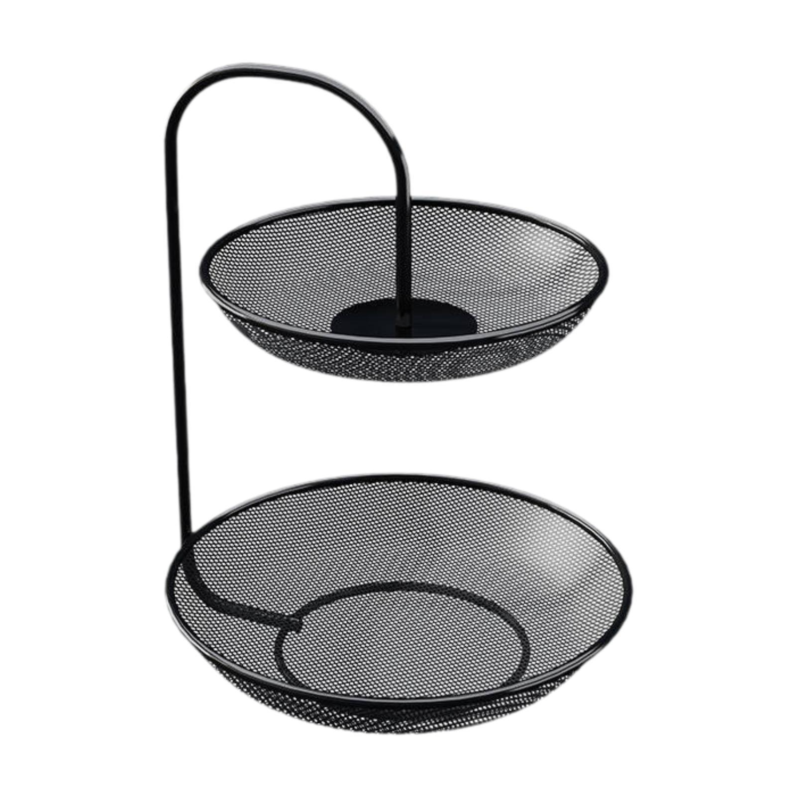 Fiocias Fruit Basket 2 Layer Organizer Storage Stand Holder Fruit Bowl Vegetables Basket Black