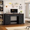 thumbnail image 2 of Homfa 59.1" Computer Desk with Outlet, Thinken Study Writing Desk with 3-Drawer and Door Shelf for Home Office Living Room, Black, 2 of 7