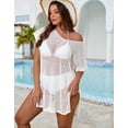 thumbnail image 3 of Drvitor Plus Size Swimsuit Cover Up for Women V-Neck Short Sleeve Crochet Tops Casual Loose Beach Swim Cover Up with Side Split, 3 of 8