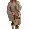 thumbnail image 3 of Women'S Fall Oversized Sweaters Chunky Knit Mock Neck Long Sleeve Casual Pullover Winter Clothes Camel Color S, 3 of 7