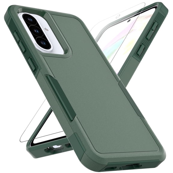 Shockproof Phone Case compatible with Samsung Galaxy A37/Galaxy A36 5G/Galaxy A57 5G, Heavy Duty Dual Layer Rugged Protective Cover with Screen Protector, Military Protection Bumper, Dark Green