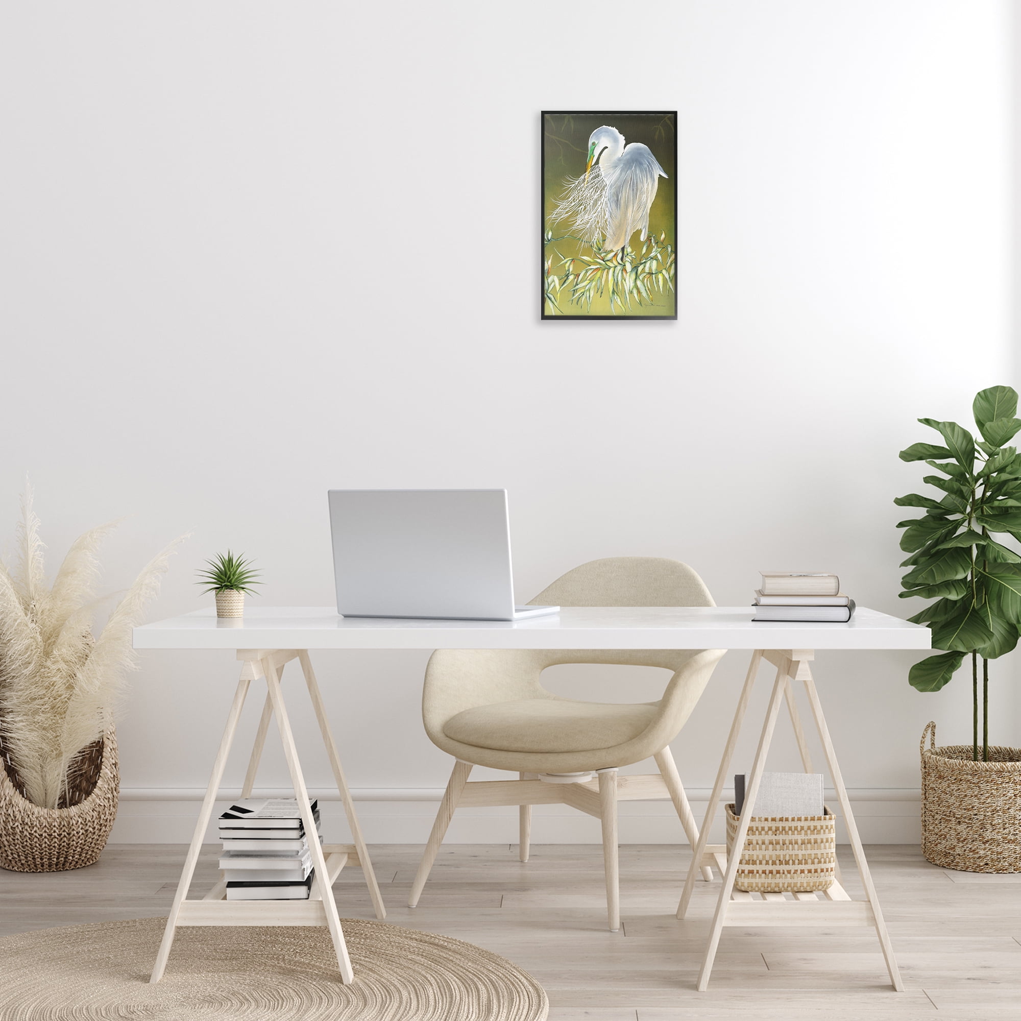 Stupell Industries Heron with Detailed Feathers Animals & Insects Painting Black Framed Art Print Wall Art, 12 x 18