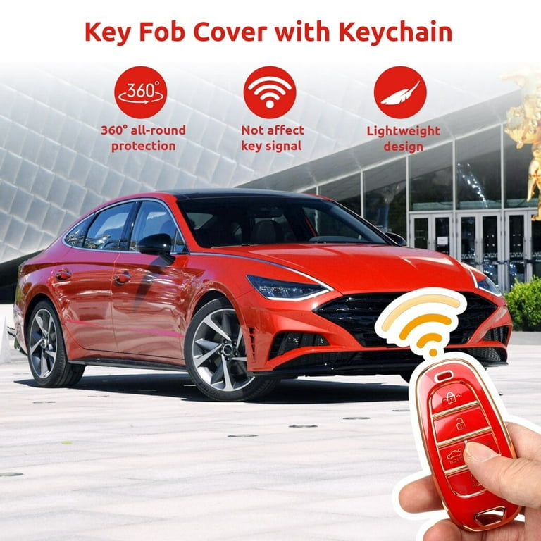 Key Fob Cover with Keychain, Compatible with 2022/2021/2020 Hyundai Sonata  Santa fe Tucson Keyless Entry 5 Buttons Smart Key, Soft TPU Car Key  Protector, 5-Button Key Shell 