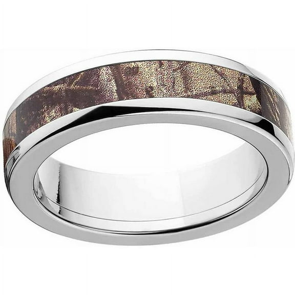 AP Men's Camo Stainless Steel Ring with Polished Edges and Deluxe Comfort Fit