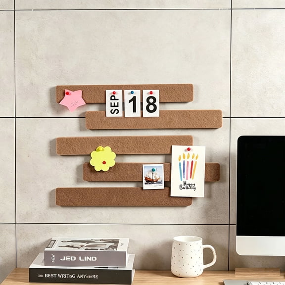 5Pcs Cork Board Bulletin Board Bar Strips Felt Pin Board for Photos,Self-Adhesive Bulletin Board Strips for Schedules Office Decor
