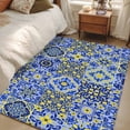 thumbnail image 4 of 3'x5' Rug for Living Room Bedroom, Vintage Boho Washable Area Rugs Non-Slip Carpet Mats, Middle Century Bohemia Style Patchwork Blue Indoor Low Pile Area Rug Runner for Kitchen, Mudroom, 4 of 8