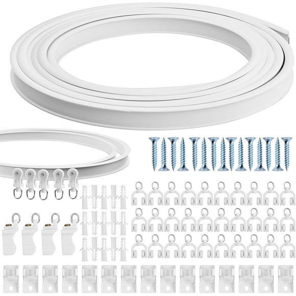 shiyou-5 Meters (16.4FT) Flexible Bendable Ceiling Curtain Track, Flexible Curved Ceiling Mounted Curtain Rails and Fittings for Bay Window Room Divider RV Shower Curtain Hospital Curtain Track Syste