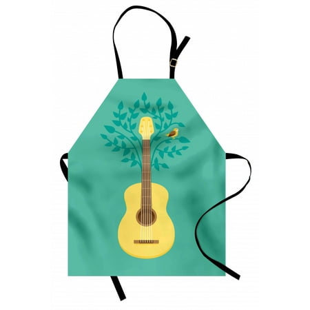 

Guitar Apron Music Inspired Illustration Floral Pattern Bird Retro Style Instrument Nature Unisex Kitchen Bib Apron with Adjustable Neck for Cooking Baking Gardening Seafoam Mustard by Ambesonne