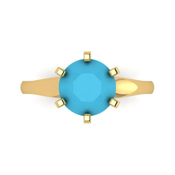 Clara Pucci 14K Yellow Gold 2.5ct Turquoise Solitaire Ring for Women