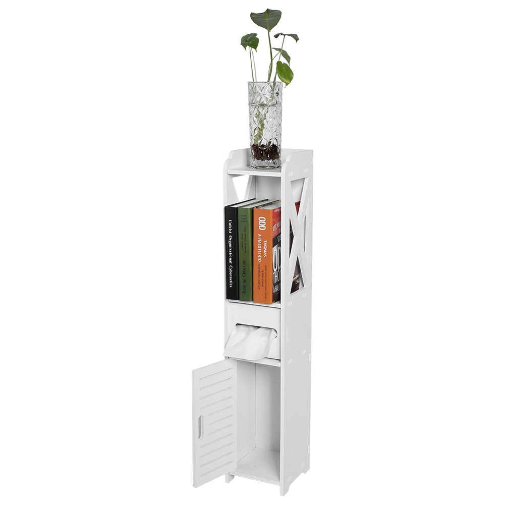 BIMZUC 31.5 inch Antique White Bathroom Floor Cabinet with Slim Wood-Plastic Storage Shelves and Drawers (80x15.5x15cm)