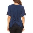 thumbnail image 2 of Sakkas Emma Womens Stonewashed V neck Short Sleeve Blouse Top Crochet Button Down - Blue - Medium, 2 of 5