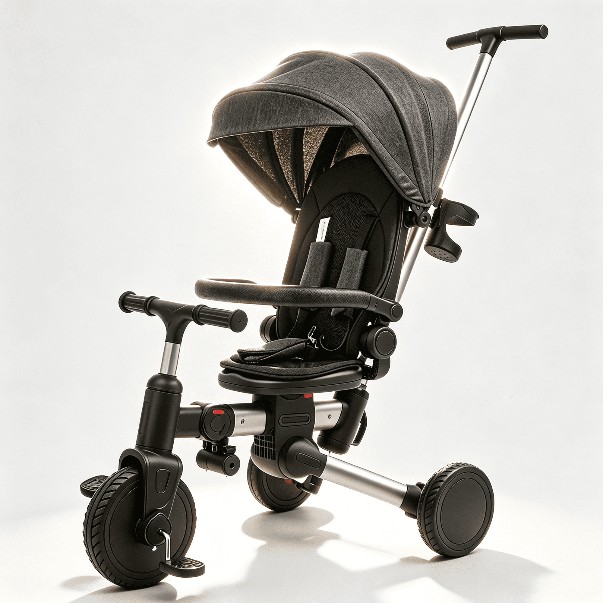 XJD 9-in-1 Toddler Bike with Push Handle for Ages 1-4, Foldable Lightweight Toddler Tricycle Stroller, Convertible Push Trike with Safety Harness, Black