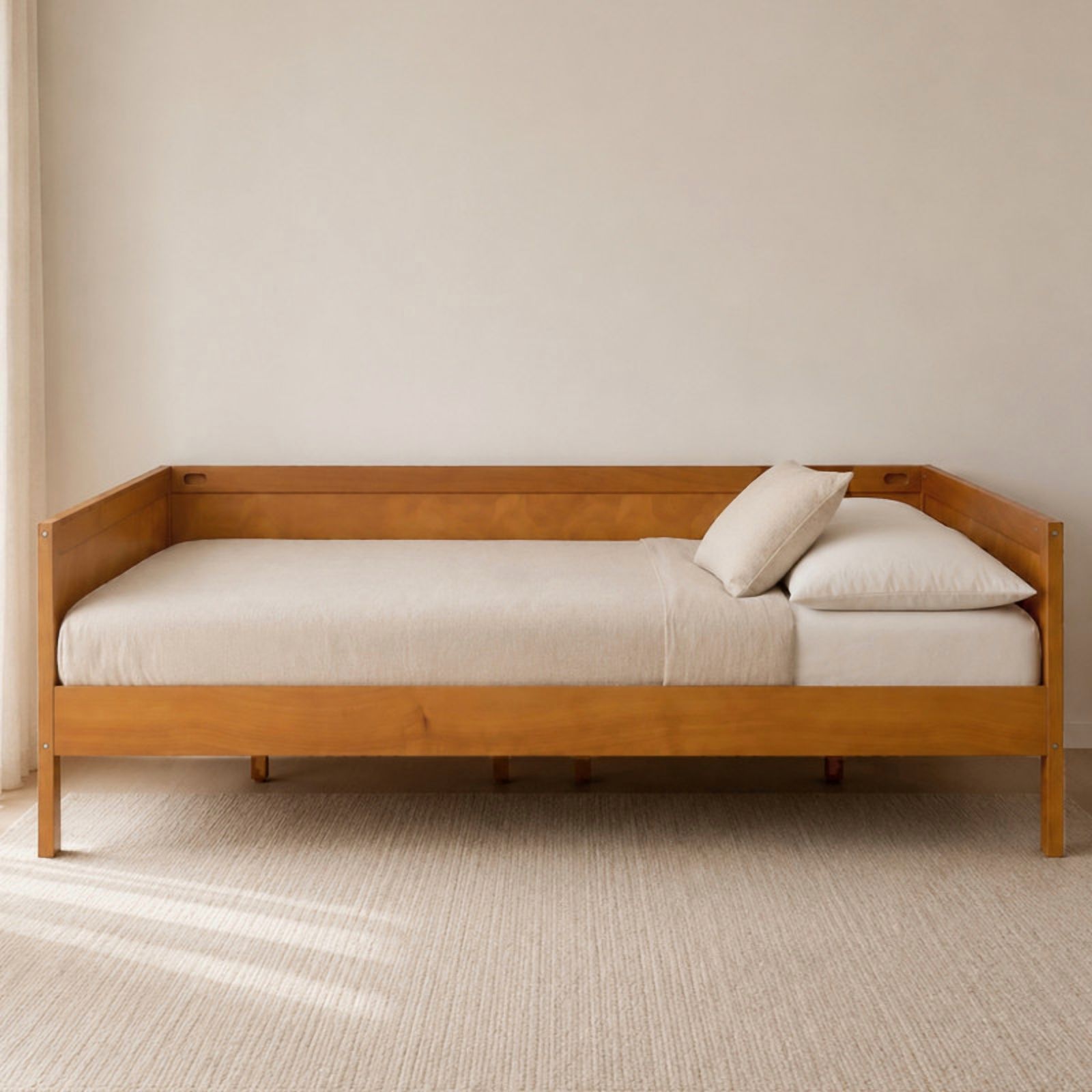Euroco Wood Full Size Daybed, Sofa Bed with Slats, No Box Spring Needed, Walnut