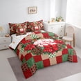 thumbnail image 3 of Feelyou Christmas Red Poinsettia Bedding Comforter Set 7 Pieces, Happy New Year Full Bedding Set, Vintage Red Green Plaid Reversible Fitted Sheet Flat Sheet, Luxury Bedroom Decor, 3 of 7