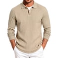 thumbnail image 2 of Aimik Polo Shirts for Men Long Sleeve Ribbed Texture Button Placket Casual Solid Shirts Fall Winter Lightweight Cozy Collared Tops, 2 of 6