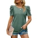 thumbnail image 1 of Blusa túnica suelta de verano verde guisante con cuello redondo, mangas abullonadas, camisa corta y elegante, 1 of 6