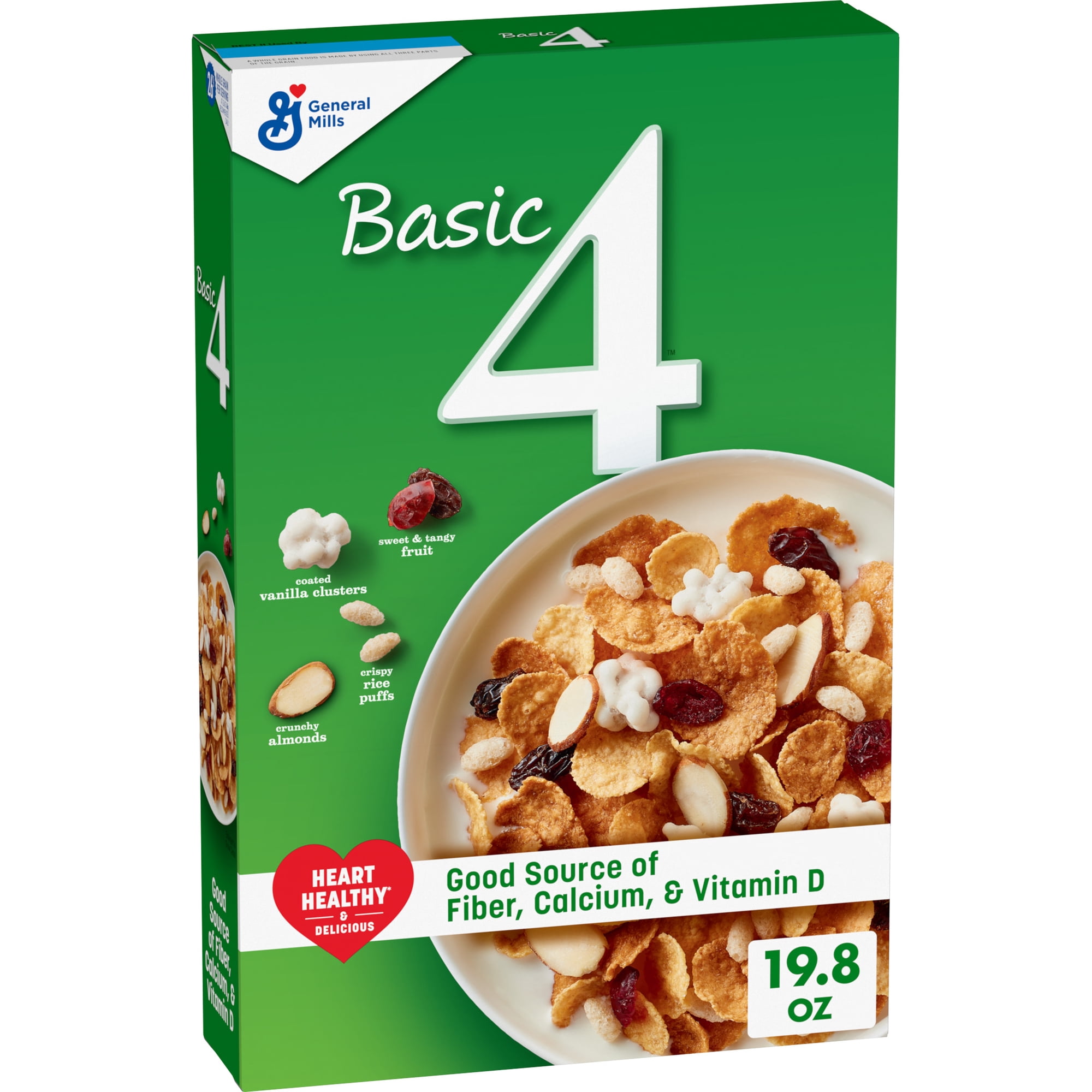 Basic 4 Heart Healthy Cereal, Fruit and Nut Fiber Cereal with Whole Grain, 19.8 oz