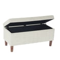 thumbnail image 4 of Block-style storage bench for entryway and mudroom, rich brown wood, chevron woven fabric, 36-inch seat, two-person capacity, 4 of 6