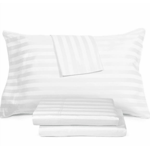 Aq Textiles White Ultra Lux Wide Stripe 1200 Thread Count Sheet Set, Queen