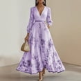 thumbnail image 2 of Kilaqueen Floral Wedding Guest Dress for Women, Long Sleeve V Neck Wrap Style High Waist Flowy Maxi Dress for Summer Vacation Party Beach and Evening, 2 of 5