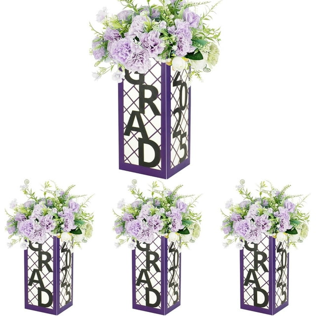 Foxrush 2025 Graduation Table Centerpieces, 4Pcs Graduation Lanterns, Purple and Black, Cardboard, Congratulations Grad School College Table Decorations