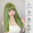 thumbnail image 3 of Pelucas largas y rectas para mujer, cabellera sintética verde aguacate con flequillo, rayita Natural, uso diario, Cosplay, resistente al calor, 3 of 4