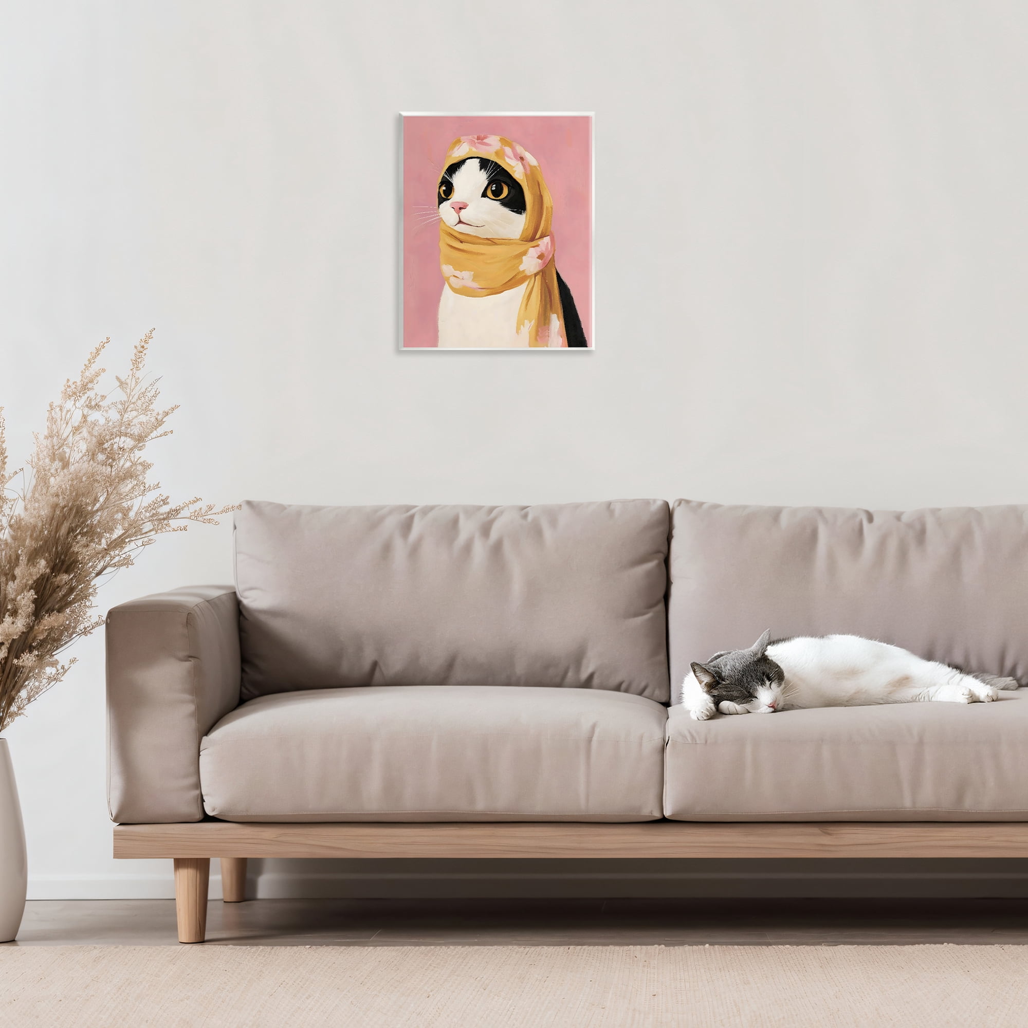 Stupell Industries Cat Babushka in Yellow Scarf Wall Plaque Art, design by The Prints Vibe
