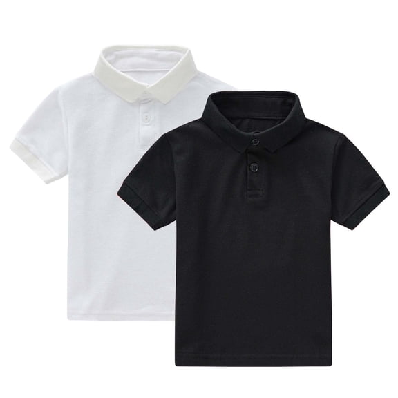 ZACPNCV 2PC Boys Shirts Kids School Uniform Short Sleeve Tops Cozy Stretch Golf Shirt Lightweight Button Lapel Collar Tshirt Black 1-2 Years