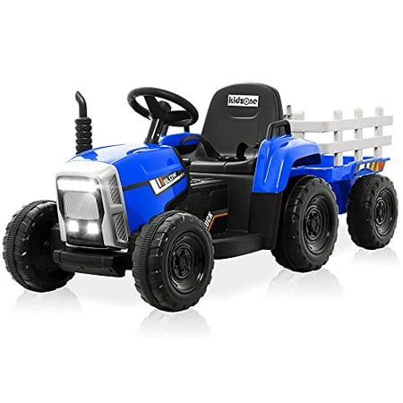 Kidzone Blue 12V 7AH Kids Battery Powered Electric Tractor with Trailer ...
