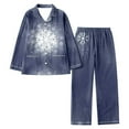 thumbnail image 1 of Kcodviy Femmes Noël Col à Revers Complet Shorts de Pyjama pour Femmes Imprimé Père Noël Vacances Décontracté Ensemble de Pyjamas Shorty pour Femmes Flocons de Neige Manches Longues Pantalon Pyjamas Ensemble pour Femmes, 1 of 3