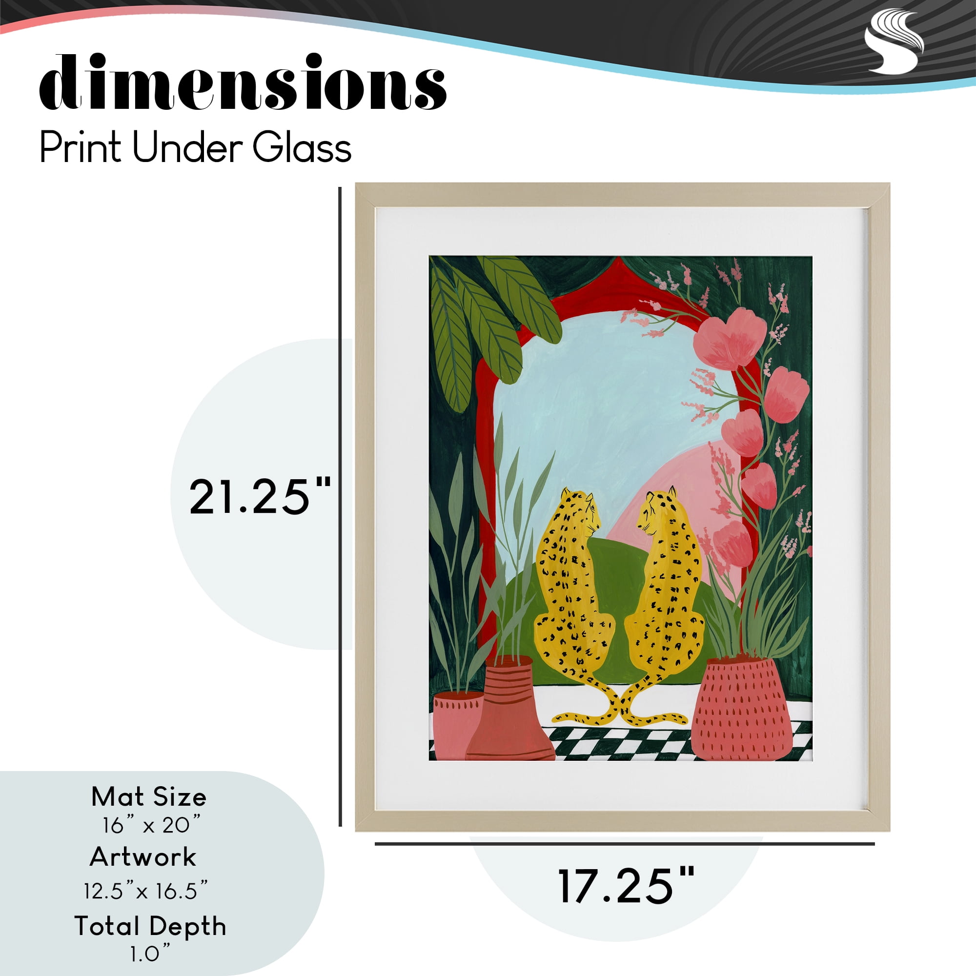 Twin Leopard & Plants Birch Framed Print Under Glass, design by Nabeela Rumi
