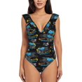thumbnail image 2 of Yiaed Cool Off-Road Vehicle Print Women's Ruffled One Piece Swimsuit V Neck Swimwear Slimming Monokini for Woman-Large, 2 of 8