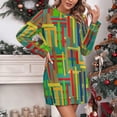 thumbnail image 2 of Colorful Abstract Geometric Pattern Women Elegant Long Sleeve Warm Dress Autumn Winter Sweater Dress Casual Pullover Mini Dresses, 2 of 7