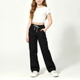 thumbnail image 6 of Cethrio Girls Cargo Pants, Elastic Waist Casual Multiple Pockets Relaxed Fit Straight-leg Pants Black Size 12-13T, 6 of 8