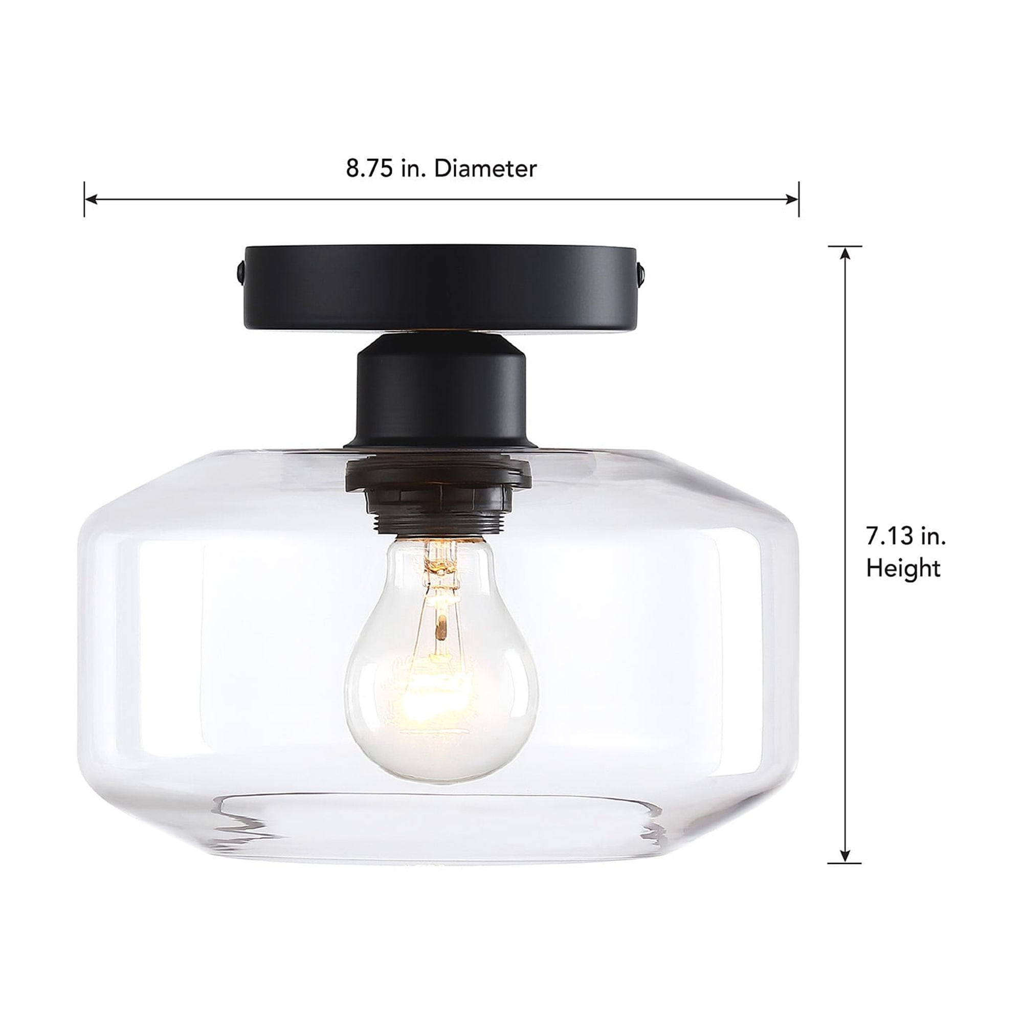 DESIGNERS FOUNTAIN Semi Flush Mount Ceiling Light, 8.75 Inch Clear Glass Lighting Fixture for Kitchen, Bedroom, Bathroom, and Hallway, Matte Black, D335M-SF-MB