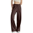 thumbnail image 3 of Women'S High Waisted Straight Leg Sweatpant Comfy Interior Drawstring Workout Sweat Pants Pocket Brown L, 3 of 9