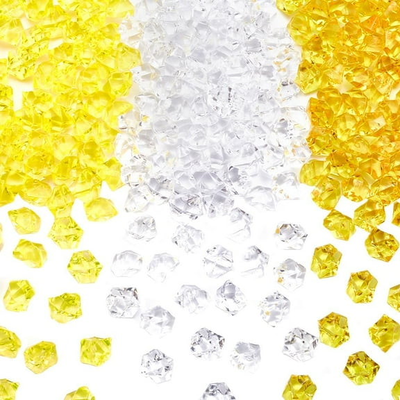 300Pcs 3Colors Acrylic Vase Fillers Clear Gem Decor Bulk Small Transparent Gold Nuggets Gems Imitation Ice Rock Faux Diamonds Crystals No Hole Bead Fillers