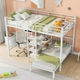 thumbnail image 3 of Harper & Bright Designs Full Over Twin Metal Bunk Bed, L Shaped Loft Bed Frame with Built-in Desk and Shelves, White, 3 of 11