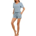 thumbnail image 2 of INSPIRE CHIC Women's Pajama Ribbed Knit Loungewear Sleepwear Short Sleeve Top and Shorts with Pockets Lounge Set 2XL Blue, 2 of 5