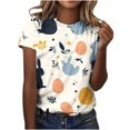 thumbnail image 1 of Pisexur Hauts pour Femmes Blouses Décontractées Élégantes Imprimé de Pâques Manches Courtes Col Rond, Grande Taille Multicolore,L, 1 of 1