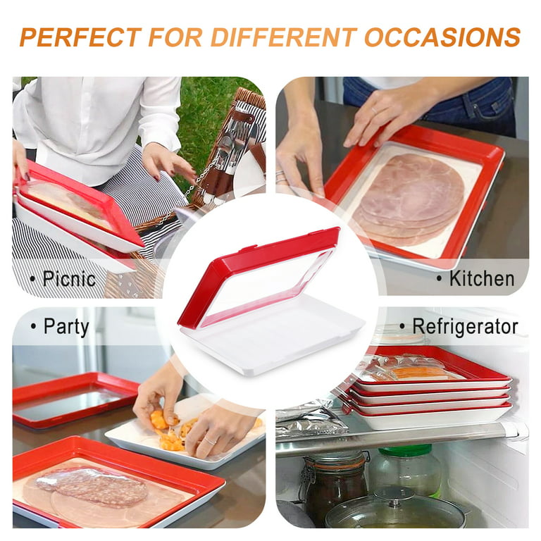 2pcs Food Preservation Tray, Stackable and Reusable Food Preservation Food  Storage Container with Plastic Lid for Vegetable Fruit Meat Kitchen 