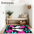 thumbnail image 3 of ODIKA 5'x7' Machine Washable Non-Slip Area Rug, Paired Puppy Embroidery Design with Tropical Hibiscus Arrangement High Traffic Rug, Black, 745171, 3 of 7
