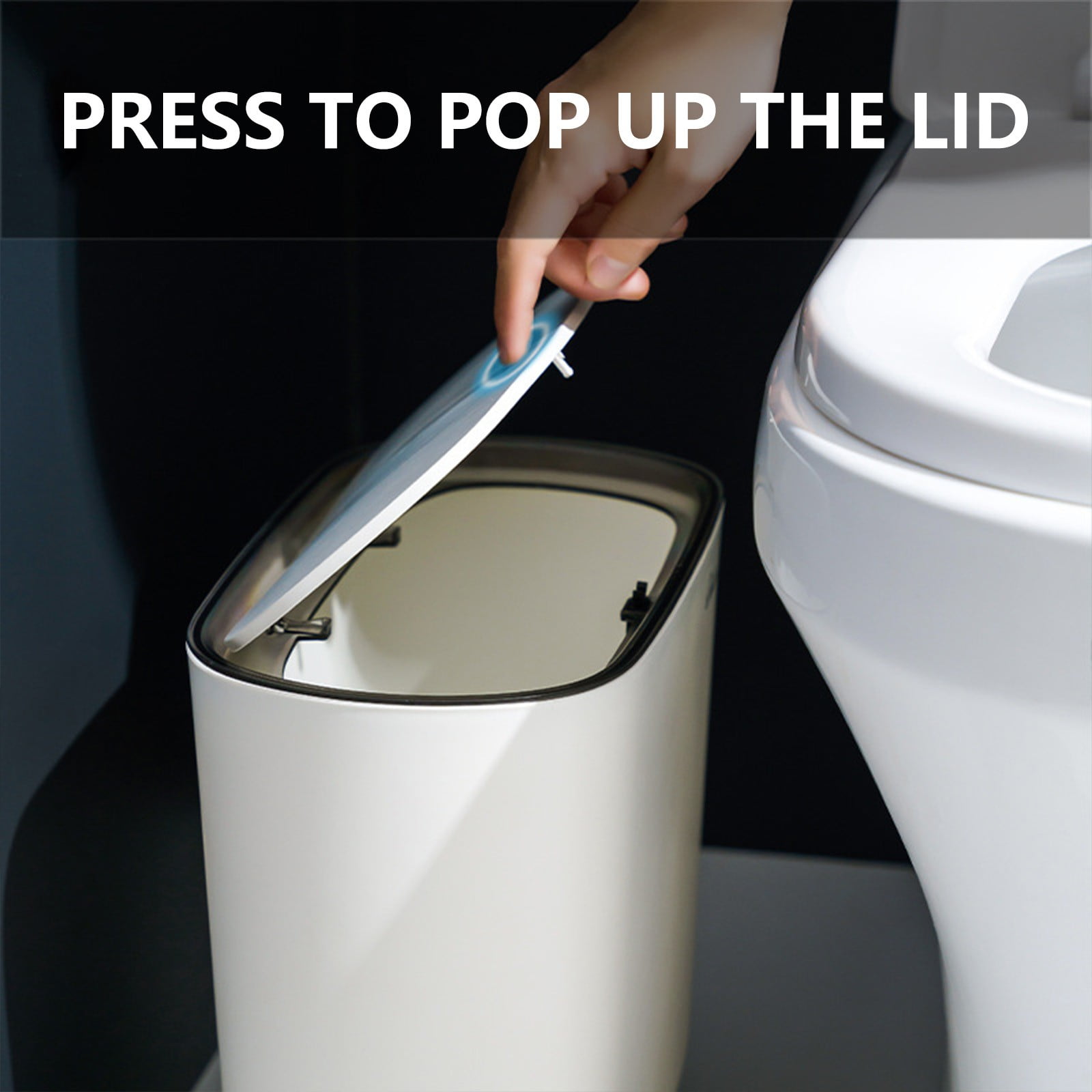 Anckoeil Automatic Bathroom Trash Can Adsorption Garbage Can with Press-top Lid Plastic Slim Wastebasket for Bathroom Office Bedroom Living Room 1.5 Gallon White