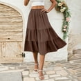 thumbnail image 5 of WTOBBY Women's Casual High Waist Drawstring A-line Solid Color Skirt with Pockets, Flowy Maxi Design for Everyday Wear, Bohemian Style Elastic Waist Skirt,Coffee M, 5 of 5