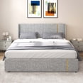 thumbnail image 2 of DWVO Upholstered King Bed Frame with Storage, Wingback Platform Bed with Wood Slats, No Box Spring Needed, Gray, 2 of 9