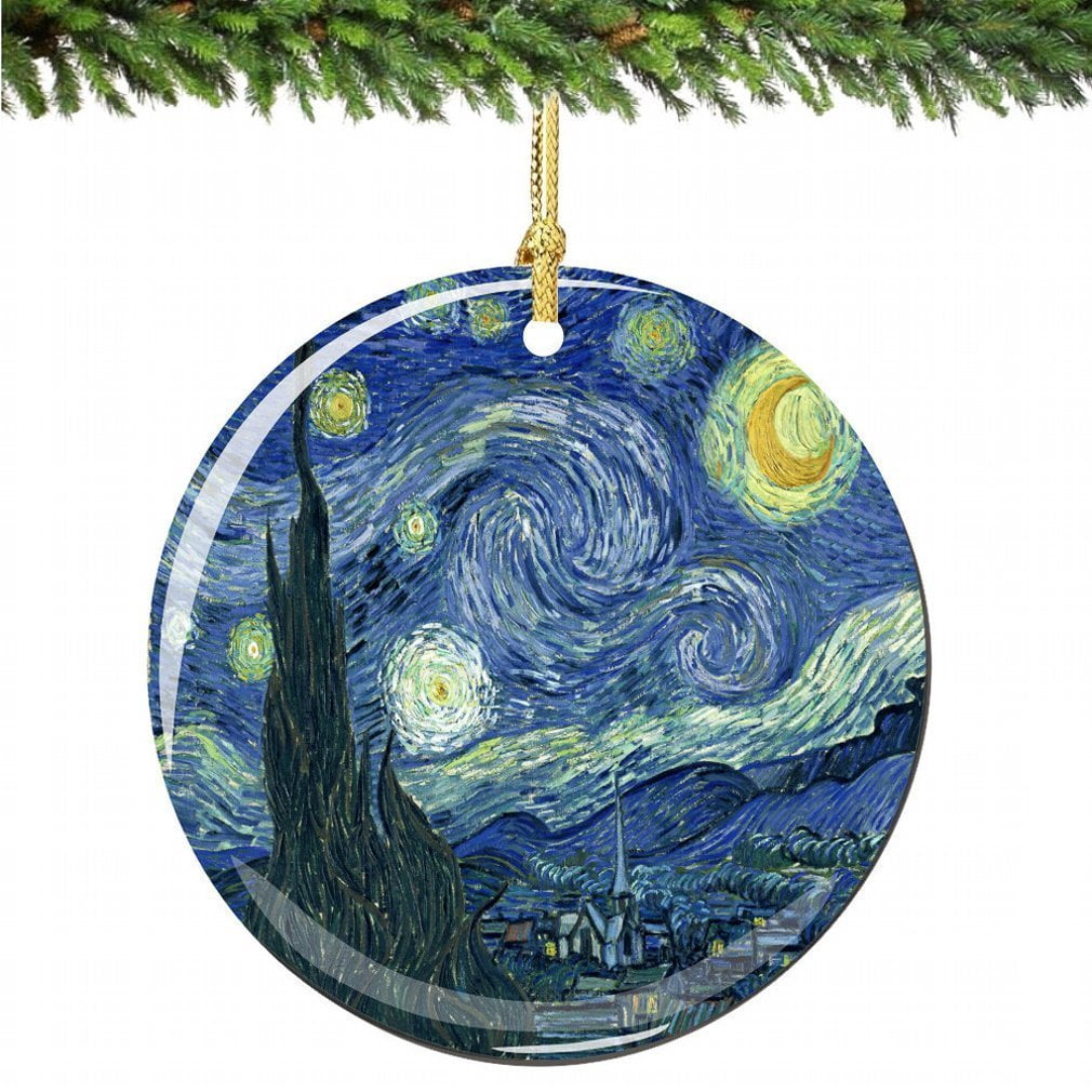 Van Gogh Starry Night Christmas Ornament, Porcelain 2.75" Double Sided