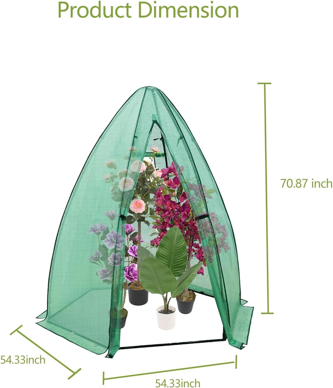 Garvee Mini Portable Greenhouse 54 x 54 x 71 inch, PE Cover with Roll-Up Zipper Door, Green